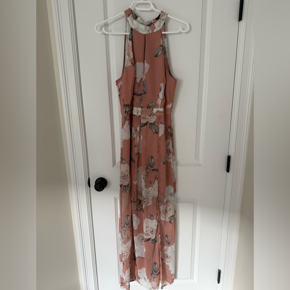 Dynamite Pink and White Halter Maxi Dress